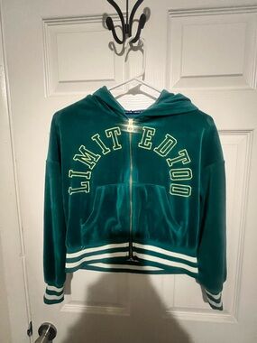 Limited Too Teal Velour Zip Hoodie with Yellow Logo